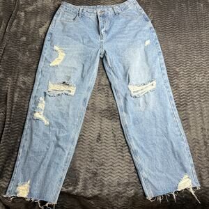 Genleck Light Wash Destroyed Ripped mom cut Jeans size 2XL